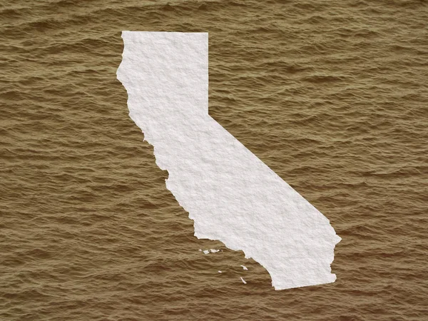 Silueta Státu Kalifornie Pozadí Kalné Vody Hnědé Barvě — Stock fotografie
