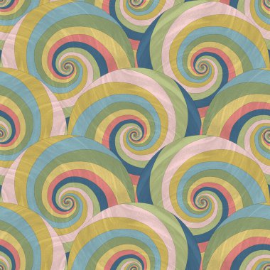 seamless pattern of stacked circles with spirals of various colors, background and texture