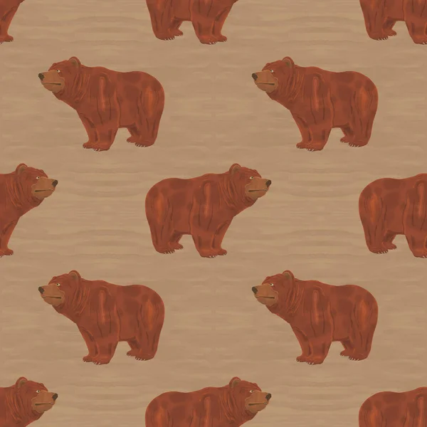 Бесшовный Узор Рисунками Бурого Медведя Фоном Текстурой — стоковое фото
