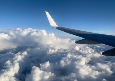 Wing of an airplane traveling the world
