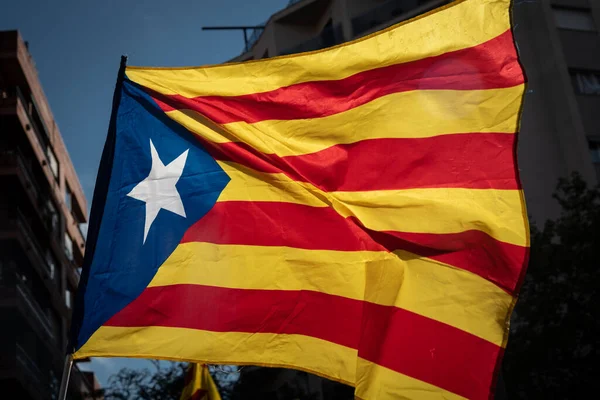 Barcelona Cataluña España Septiembre 2022 Banderas Estelada Manifestación Jornada Nacional — Foto de Stock
