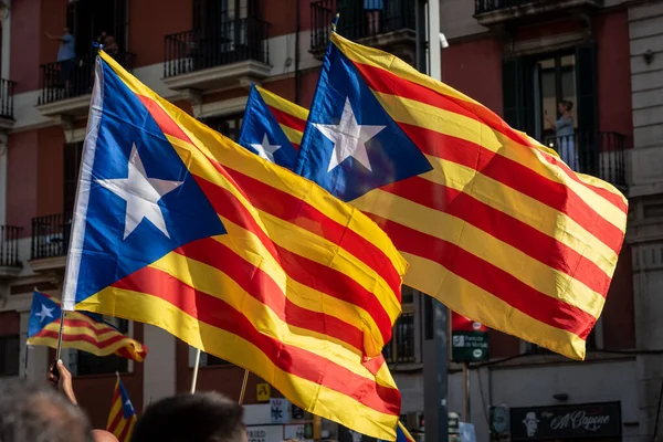 Barcelona Cataluña España Septiembre 2022 Banderas Estelada Manifestación Jornada Nacional — Foto de Stock