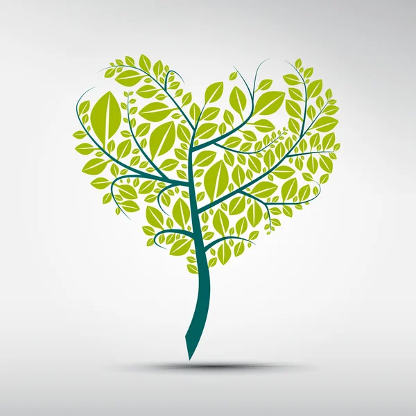 Arbre vert abstrait en forme de coeur — Image vectorielle