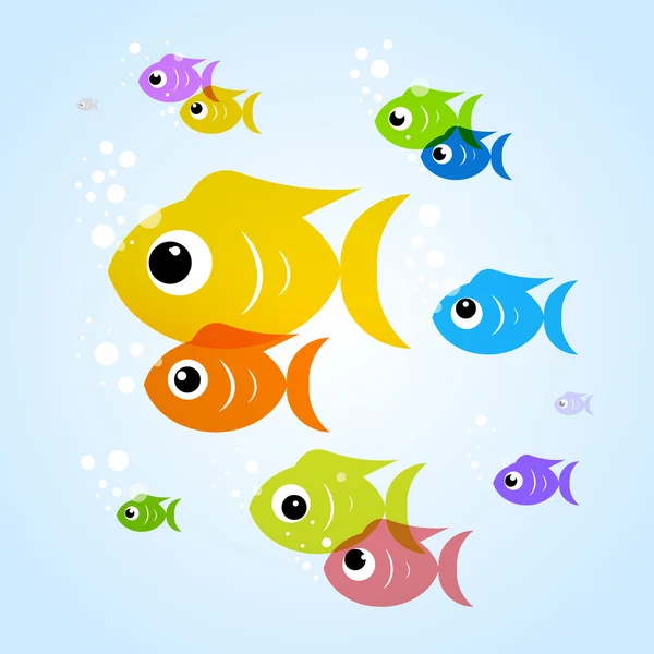 Pesci colorati in acqua blu — Vettoriale Stock