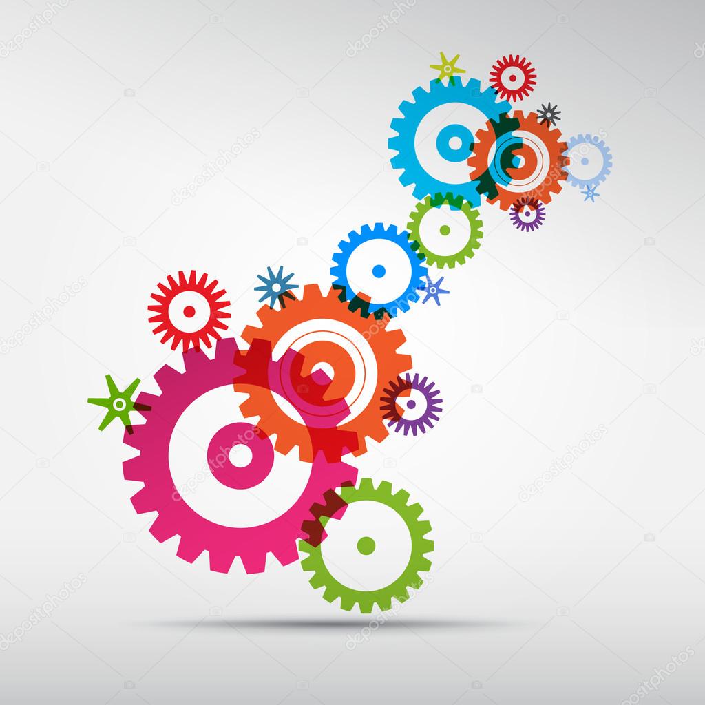 Abstract colorful vector cogs - gears on grey background
