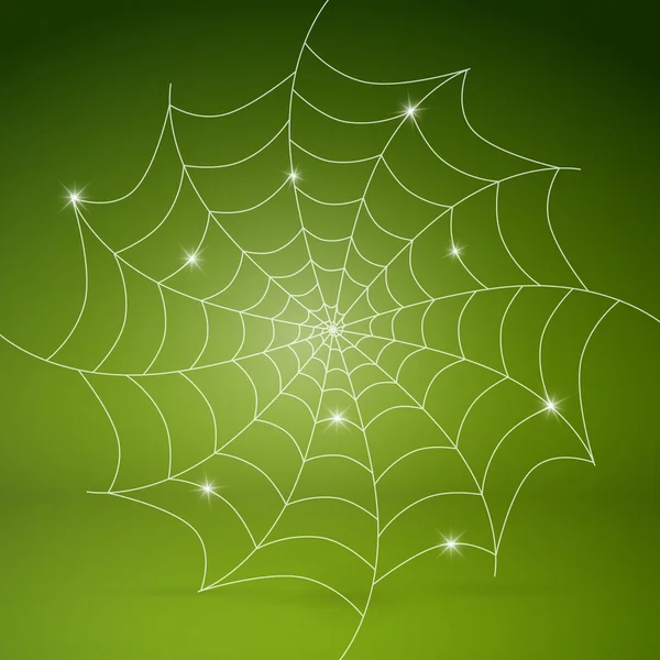 Vector teia de aranha branca no fundo verde — Vetor de Stock