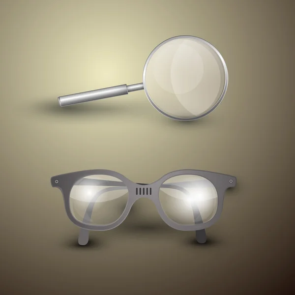 Glasses and Magnifying Glass — Stock Vector