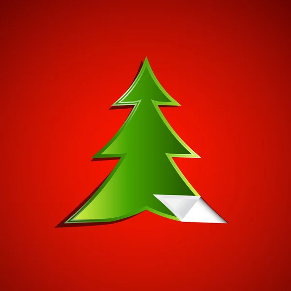 Green Christmas Tree on Red Background — Stock Vector