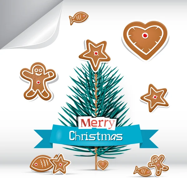 Vector Merry Christmas Background with Gingerbread — Stock Vector