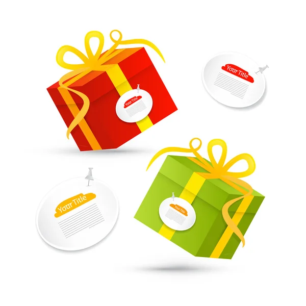 Red, Green Vector Present Box, Gift Box Set — Stock Vector