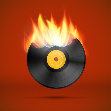 Vinil plak disk alevler içinde