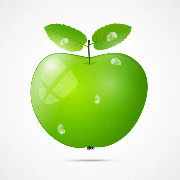 Frischer grüner Apfel mit Wassertropfen — Stockvektor