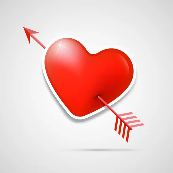 Corazón rojo perforado con una flecha — Vector de stock