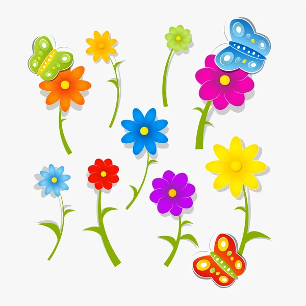 Bunte Blumen und Schmetterlinge — Stockvektor