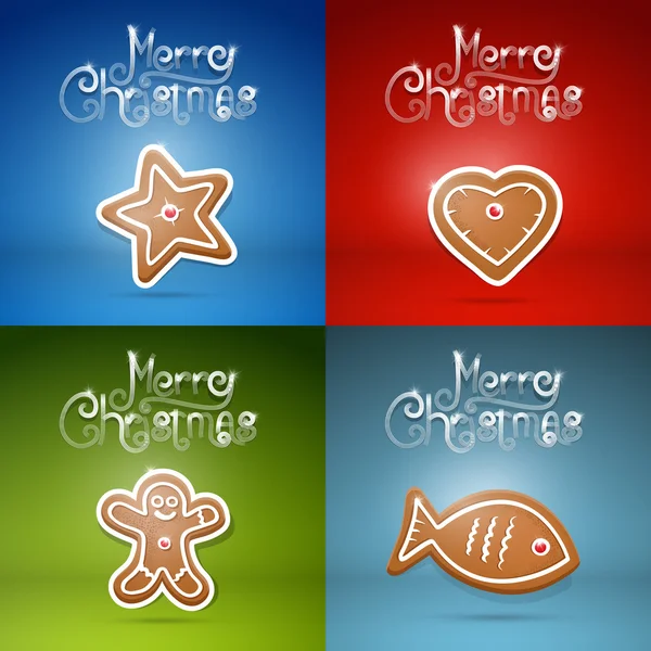 Four Abstract Christmas Backgrounds with Gingerbread — Stock Vector