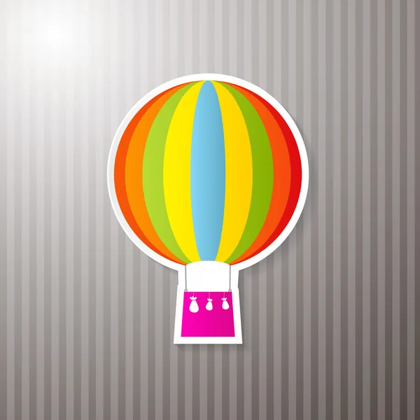 Balão de ar quente colorido de papel no fundo do cartão — Vetor de Stock