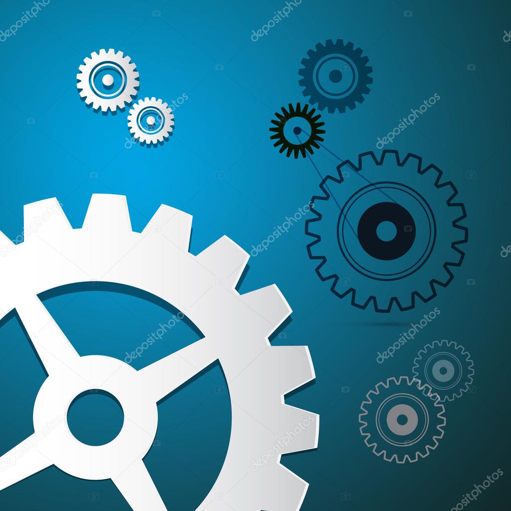 Abstract Paper Vector Cogs, Gears on Blue Background
