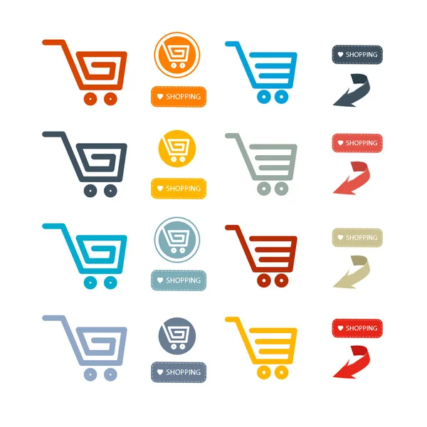 Carro de la compra, Cesta, Símbolos Web, Conjunto de iconos — Vector de stock