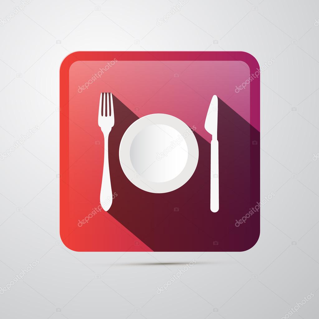 Eating Icon. Fork, Plate and Knife