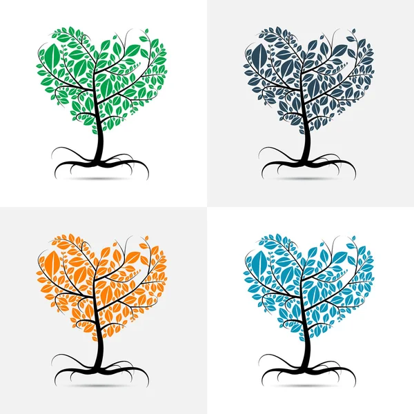 Árbol en forma de corazón vectorial con raíces — Vector de stock