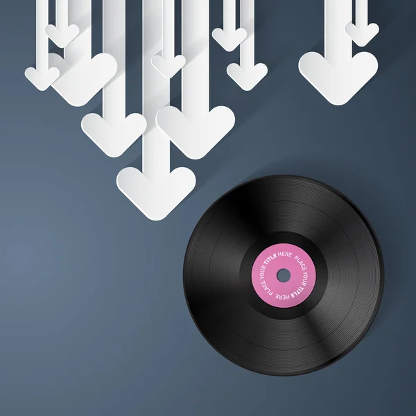 Vector vinilo registro de fondo de disco con flechas de papel — Vector de stock