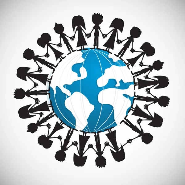 People Holding Hands Around Globe — Stock Vector