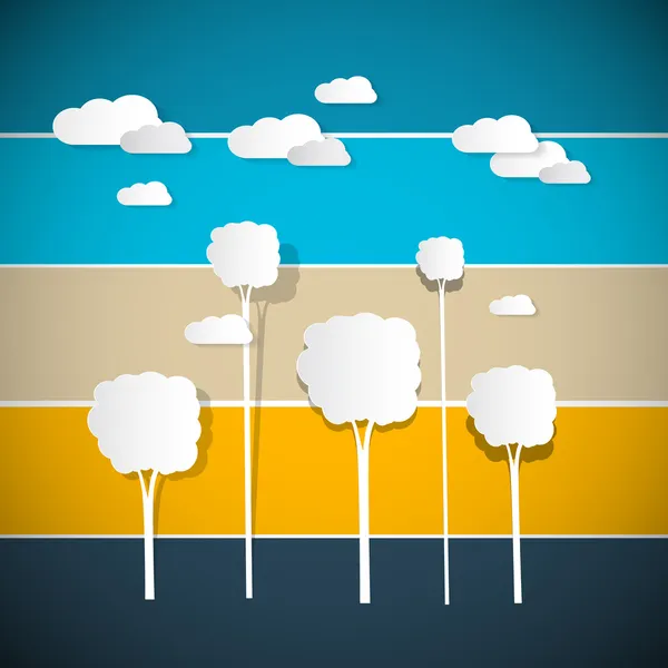 Streszczenie wektor drzew, chmury na tle retro — Wektor stockowy