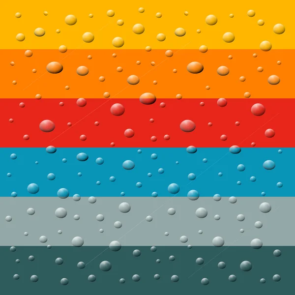 Lluvia, gotas de agua sobre fondo colorido retro — Vector de stock