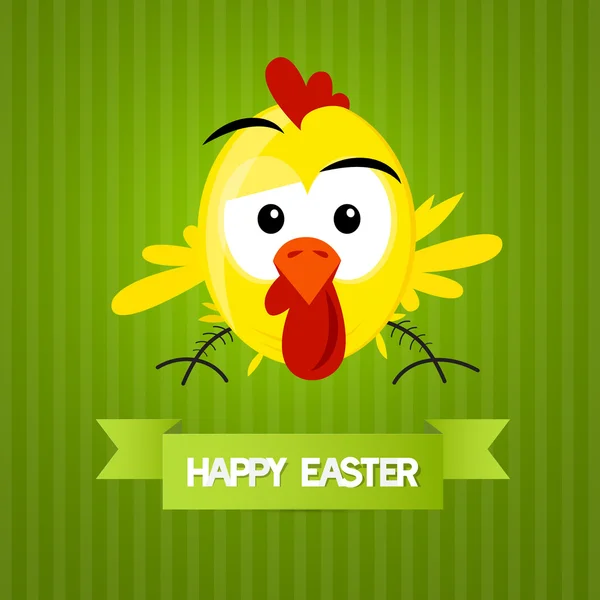 Green Vector Easter Background with Yellow Funny Chicken — Stock Vector