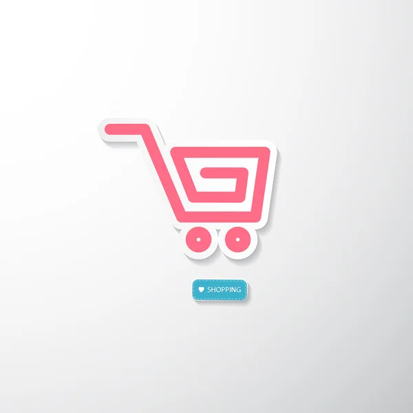 Vektorové doklad na růžovém papíru vozík, miluji nakupování modré značky — Stockový vektor
