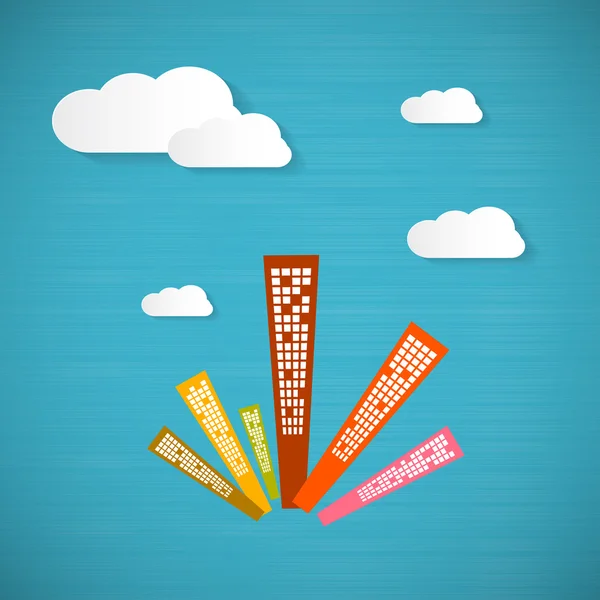Résumé Fond bleu avec nuages et gratte-ciel — Image vectorielle