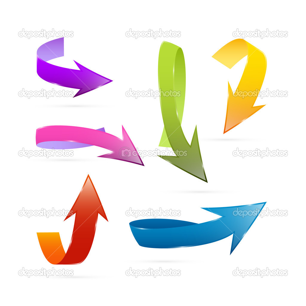 Colorful Vector 3d Arrows Set Isolated on White Background