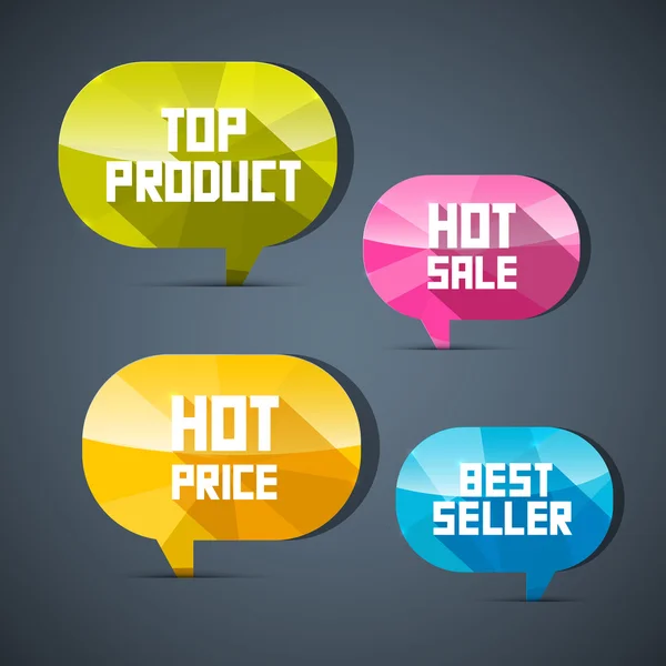 Étiquettes colorées Meilleures ventes, Top produit, Vente chaude, Prix — Image vectorielle