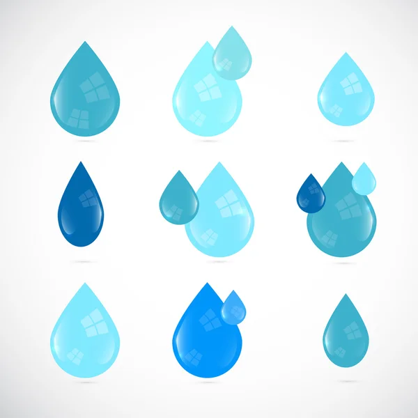 Blauwe vector waterdruppels symbolen set — Stockvector