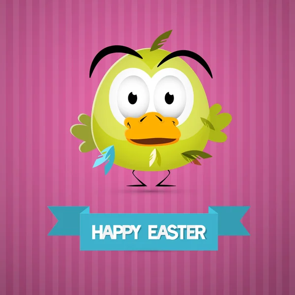 Happy Easter Retro Pink Background with Funny Green Chicken — Stock Vector