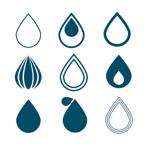 Conjunto de símbolos de gotas de água de vetor azul isolado em fundo branco — Vetor de Stock