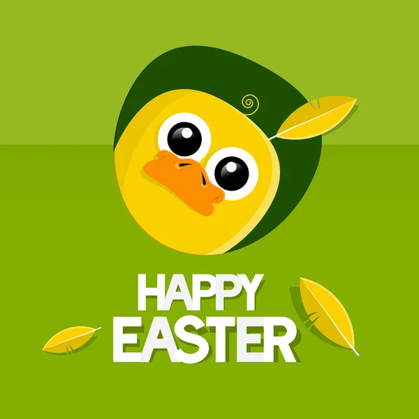 Easter Green Vector Background with Yellow Chicken — Stock Vector