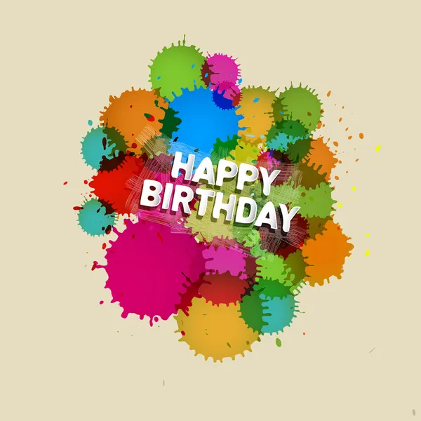 Happy birthday vector achtergrond met kleurrijke blots, spatten — Stockvector