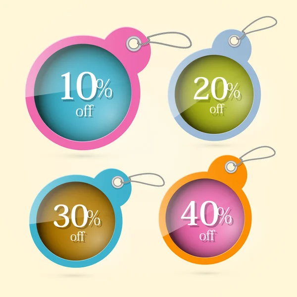 Sale, Discount Vector Circle Labels with Strings Set — Stock Vector