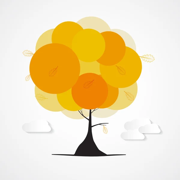 Abstract vector herfst boom met wolken geïsoleerd op witte achtergrond — Stockvector
