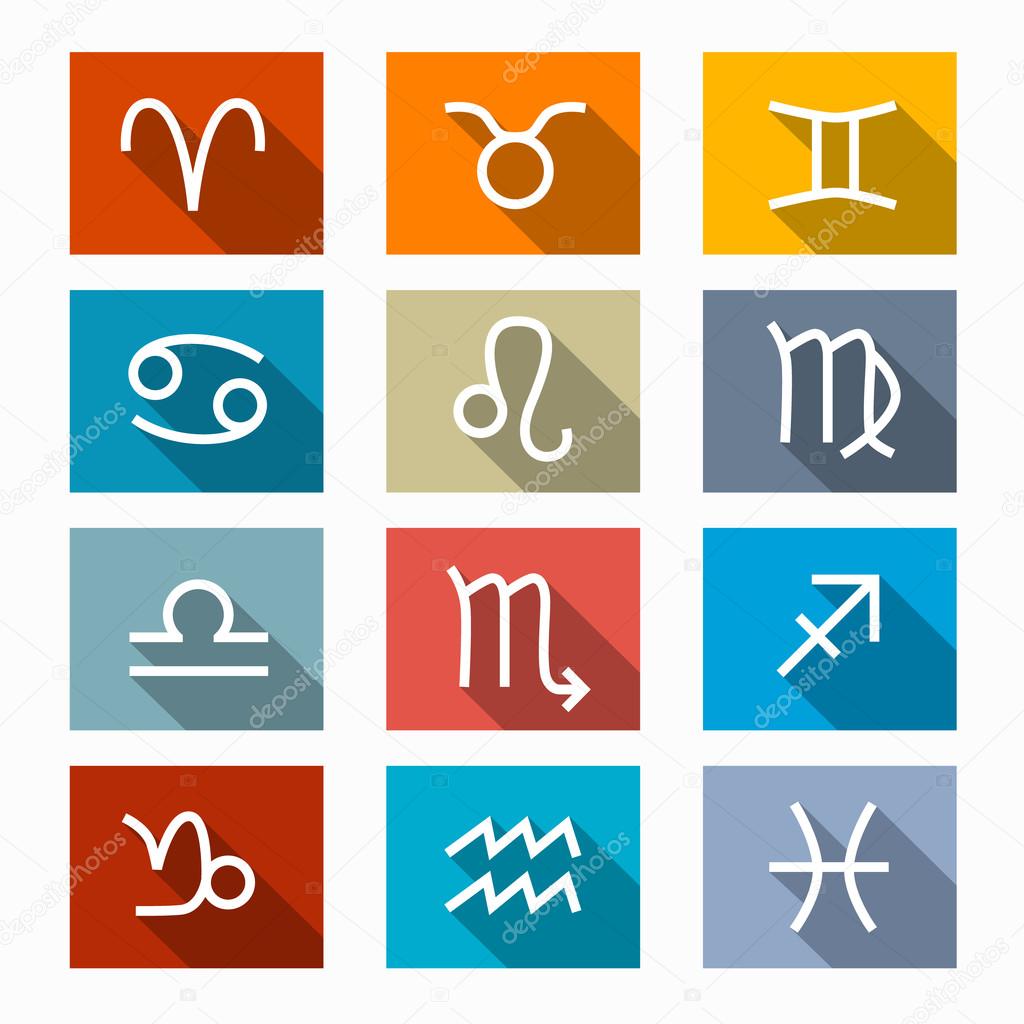 Vector Zodiac, Horoscope Rectangle Symbols in Retro Colors