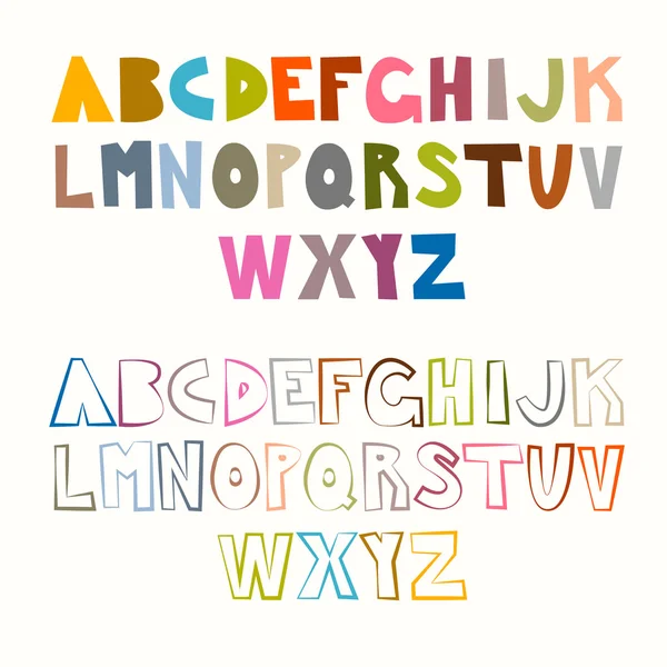 Ensembles d'alphabets drôles vectoriels. Coloré et contour . — Image vectorielle