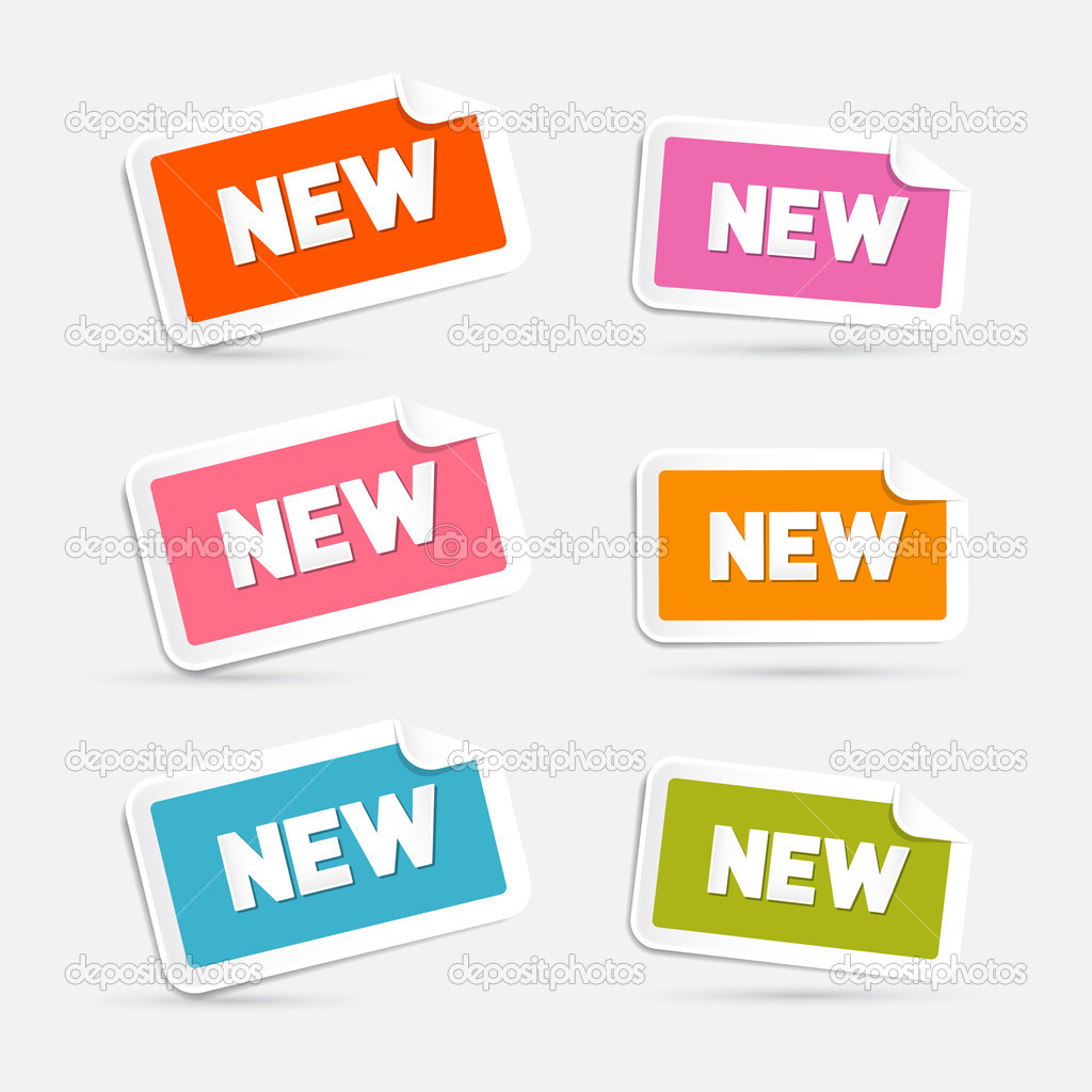 Colorful Vector Stickers with New Title Isolated on Grey Background