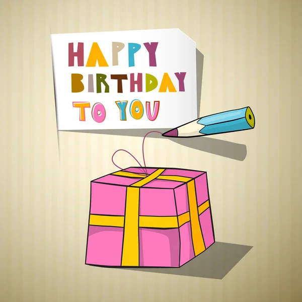 Happy Birthday Title, Gift Box, Pencil — Stock Vector