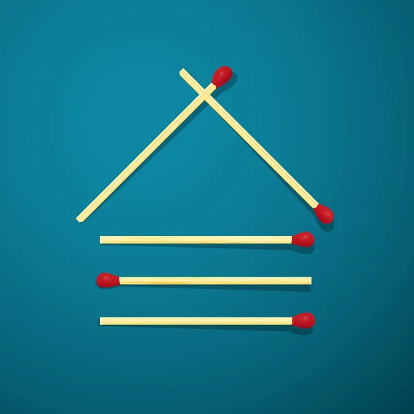 Maison en rondins faite d'allumettes sur fond bleu — Image vectorielle