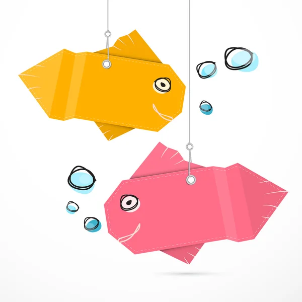 Papieren vis hangen tekenreeksen met bubbels — Stockvector