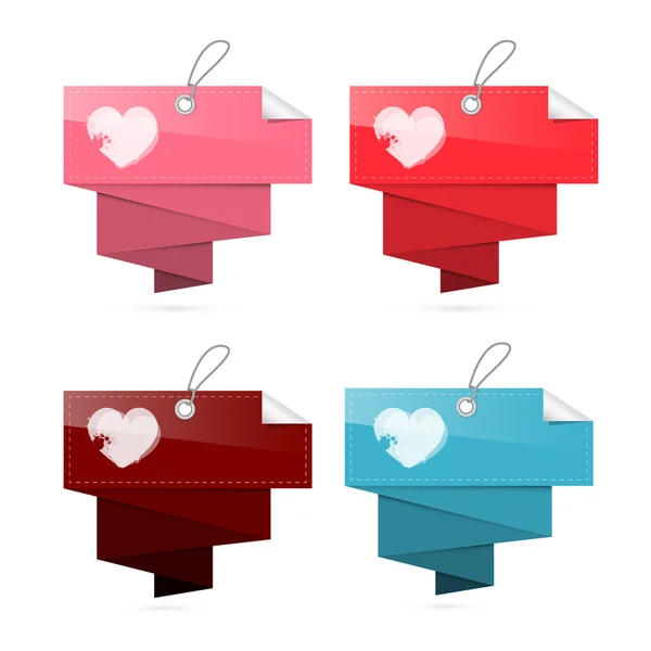 Etiquetas de papel para San Valentín, Boda con corazones — Vector de stock