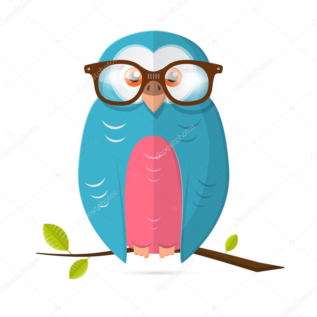 Owl with Glasses Vector Paper Illustration Isolated on White Background