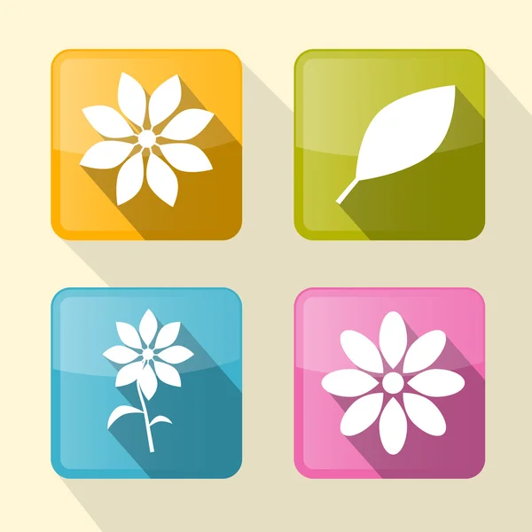 Flower Retro Square Icons — Stock Vector