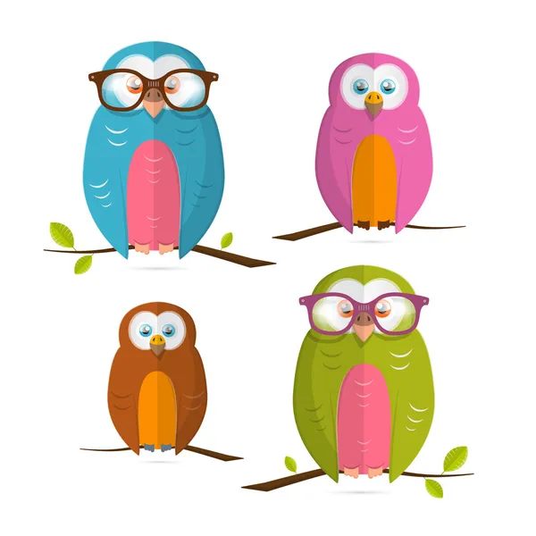 Owls Vector Illustration Set Isolated on White Background — Stock Vector